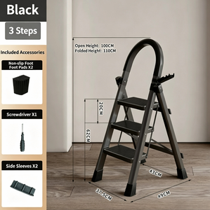 Moderne Stahl 2-Stufen-Klappleiter mit Dicken Rutschfesten Stufen, Handläufen und Werkzeughalter - Tragbar für den Hausgebrauch, 150kg Tragfähigkeit - Product Image 5