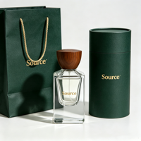 Flacon de parfum en verre carré de luxe vide avec couvercle en bois, flacon vaporisateur de parfum avec boîte, flacon de parfum personnalisé 30ml 50ml 100ml