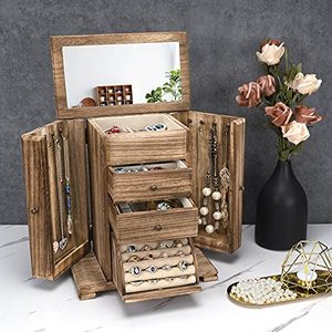 Wholesale 4-Layer Modern Solid Wood Multifunction Jewelry <b>Storage</b> Box OEM/ODM Custom Logo <b>Mirror</b> Multi-Compartment Organizer - Product Image 1