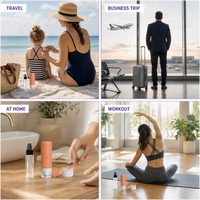 Ensemble de voyage en silicone de 17 pièces, 100 ml, comprenant des flacons souples, des flacons pulvérisateurs, des spatules, un entonnoir, une brosse, des étiquettes et une pochette