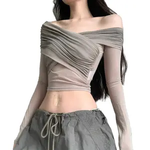 2023 Winter New Design Bandage Pleated Slim Fit Inner Wear Off-shoulder Top Women