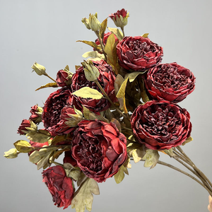 Tallos de peonía de imitación con bordes quemados hechos a mano centro de mesa de boda realista flores pintura al óleo decoración de granja botánicos artificiales - Product Image 4
