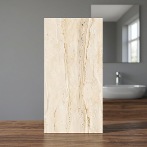 Azulejos de porcelana cerámica Dyna Beige 800x1600mm con líneas doradas, diseño de mármol de alto brillo para pisos de proyectos de lujo. - Product Image 1