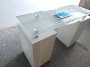 Meubles de salon de <span class=keywords><strong>manucure</strong></span> blancs avec plateau en verre, table de <span class=keywords><strong>manucure</strong></span> avec ventilateur d'évacuation, design personnalisé, LED disponible - Product Image 4