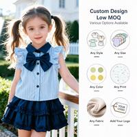 Ensemble Jupe à Volants et Nœud Rayé pour Filles, Tenue de Boutique, Robe de Soirée Princesse Préppy pour Tout-Petits, Vêtements en Gros, Faible MOQ, Personnalisable