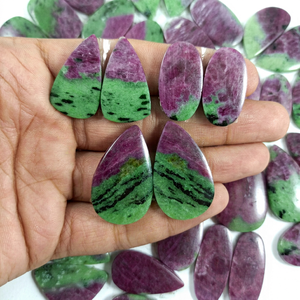 Radha Arts Natural Ruby Zoisite Pair Loose Gemstone Rajasthan High Quality Cabochon Jewelry Making Supplies 20-30mm Size - Product Image 1