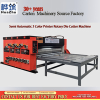 Machine d'impression de boîtes en carton ondulé semi-automatique avec alimentation par chaîne, imprimante flexo 3 couleurs, découpeuse et rainureuse
