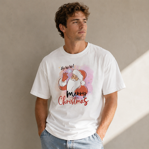 T-Shirt da <span class=keywords><strong>Uomo</strong></span> Oversize Stile Classico con Spalle Cadenti, Stampa Vintage di Babbo Natale con Segno OK, Divertente Maglietta Natalizia Retrò - Product Image 4
