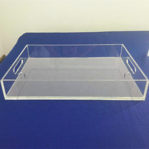 Transparante acryl dienblad ontbijt thee koffie tafel serveerbladen met handgrepen en insert voor flyers Lucite dienblad met insert groothandel - Product Image 5