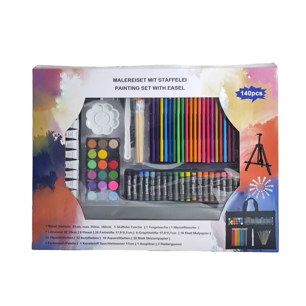 GF Factory Supply 140pcs Luxury Art Kit Portable Kids Coloring Drawing Tools Watercolor Painting Art Set For Art Suppliers