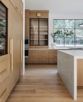 CBMMart Armoires de cuisine modernes minces en placage de matériau MDF à rail fin avec porte en bois massif à grain de bois