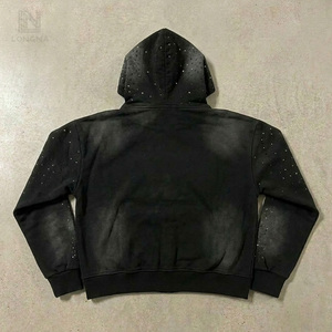 Sudadera con capucha de algodón grueso personalizada, lavada, desgastada, con efecto ácido, estilo vintage, corte holgado, con parche bordado, color liso, <span class=keywords><strong>para</strong></span> invierno - Product Image 3