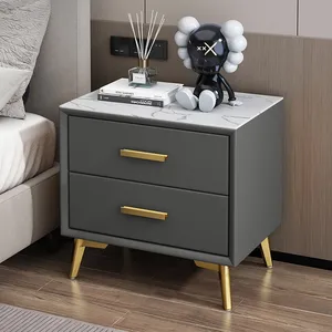 <span class=keywords><strong>Table</strong></span> <span class=keywords><strong>de</strong></span> chevet moderne et simple en bois massif et armoire en cuir, armoire <span class=keywords><strong>de</strong></span> rangement minimaliste luxueuse pour la chambre à coucher - Product Image 2