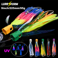 Leurre souple artificiel LureStorm 9 pouces/225 mm/95 g UV pour la pêche en mer profonde en bateau, avec hameçon, jupe de calmar/poulpe