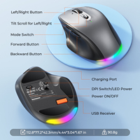 Souris de bureau sans fil Meetion BTM007 2.4G, souris ergonomique rechargeable double mode avec rétroéclairage RVB, défilement 4 directions