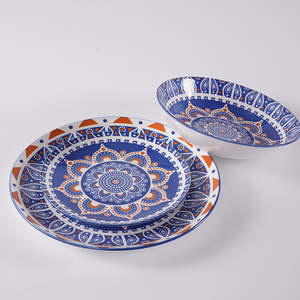 Assiettes à soupe en céramique colorées de style marocain, ensemble d'assiettes en porcelaine, plats profonds vibrants, vente en gros, vaisselle bohème - Product Image 1