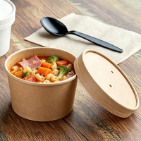Bol à soupe jetable en papier kraft avec couvercle, résistant à la chaleur et compatible micro-ondes, contenant alimentaire écologique à emporter