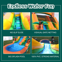 Toboggan gonflable commercial en PVC pour cour, toboggans gonflables verts, jungle tropicale, cocotier, toboggan aquatique gonflable avec piscine, souffleur
