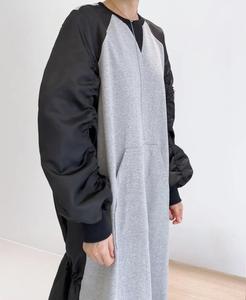 <span class=keywords><strong>Robe</strong></span> longue à manches longues plissée décontractée minimaliste à col rond et à blocs de couleur de style rétro <span class=keywords><strong>chic</strong></span> coréen pour femmes - Product Image 5