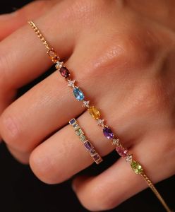 Xinfly Ladies Fine Jewelry <b>Set</b> 18K Yellow Gold and Colorful Sapphire Ring <b>Bracelet</b> for Parties and Gifts - Product Image 5
