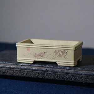 Maceta Rectangular Zisha para Bonsái, Hecha a Mano, Pequeña, para Bonsái de Palma, Diseño de Cinco Líneas - Product Image 4