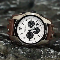 Montre chronographe à quartz pour homme, bracelet en cuir à rivets larges, grand cadran, montre sport pour homme