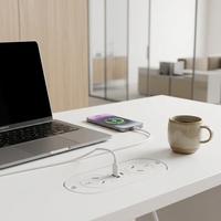 Stopkontak Meja Oval 2 Soket AC USB-C PD 20W USB-A 20W Modul Daya Meja Terpasang Rata untuk Meja Kantor