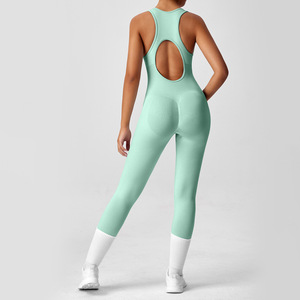 <span class=keywords><strong>Traje</strong></span> de Yoga de una pieza de alta elasticidad de estilo americano europeo para mujer, <span class=keywords><strong>traje</strong></span> deportivo de Fitness con espalda hueca ajustada para verano - Product Image 1