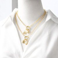 Novedad en Joyería de Moda: Dijes Apilables de Latón Chapado en Oro de 18K con Circonitas, Cruz, Corazón, Candado, Pez, Leopardo y Perla para Mujer