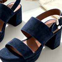 Nouvelles sandales compensées bleu foncé pour femme, antidérapantes, à bout ouvert, double bride à boucle, imperméables, légères, pour l'été, chaussures quotidiennes élégantes