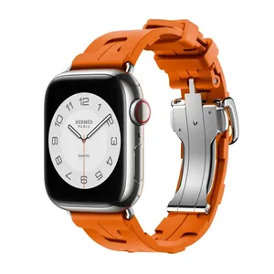 สายนาฬิกาซิลิโคนขายส่งจากโรงงานสำหรับ Apple Watch S11 10 46 มม. 42 มม. Ultra 49 มม. SE 44 มม. พร้อมหัวเข็มขัดสแตนเลส - Product Image 1