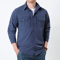 Chemise décontractée à manches longues perlée à séchage rapide pour homme printemps/automne ; Vêtement de travail tactique extensible de style militaire pour l'extérieur
