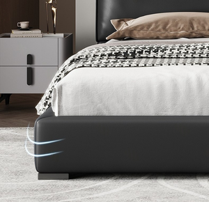 Juego de cama doble para parejas, tamaño King, moderno, cómodo, con fundas de cuero genuino y marco de madera maciza - Product Image 5