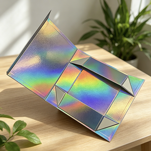 Caja de Regalo Rígida de Lujo con Diseño Arcoíris, Cierre Magnético Plegable, Caja de Cartón Holográfica, Empaque de Papel Láser Plegable - Product Image 4
