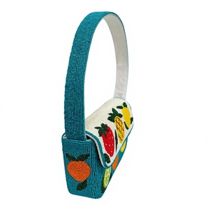 Sac fourre-tout brodé bleu en lin imperméable avec applique fruit, forme selle, fermeture à rabat, pour femme, usage quotidien décontracté, 1L - Product Image 2