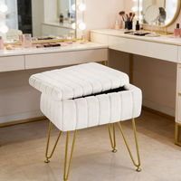 Pouf ottoman moderne en velours blanc, tabouret en bois, siège rond, repose-pieds pour chambre à coucher avec fonction de rangement, vente en gros de meubles pour la maison