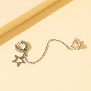 Qualité en gros personnalisé Hip Hop argent étoile chaîne charme oreille manchettes haute qualité en acier inoxydable boucles d'oreilles pour les filles - Product Image 3