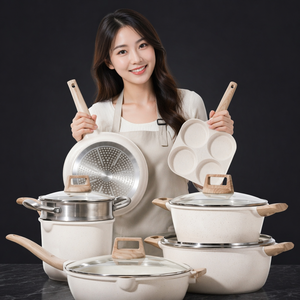 Juego <span class=keywords><strong>de</strong></span> Utensilios <span class=keywords><strong>de</strong></span> Cocina Antiadherentes <span class=keywords><strong>de</strong></span> Granito <span class=keywords><strong>de</strong></span> 12-21 Piezas con Aleación <span class=keywords><strong>de</strong></span> Aluminio y Tapas <span class=keywords><strong>de</strong></span> Vidrio, Compatible con Inducción y Gas para Cocinar en Casa - Product Image 1