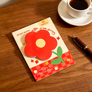 Bloc de Notas Adhesivas con Diseño de Flores Rojas, 30 Hojas, Autoadhesivas - Product Image 1