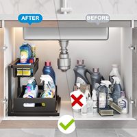 Glissière de cuisine américaine notre tiroir 2 niveaux sous l'évier organisateur de rangement organisateur d'armoire coulissante en métal pour salle de bain et cuisine