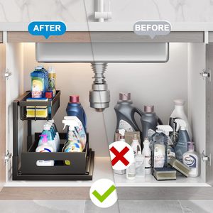 La nostra <span class=keywords><strong>cucina</strong></span> fa scorrere il nostro cassetto 2 livelli sotto l'organizzatore di stoccaggio del lavandino in metallo estrae l'organizzatore dell'armadio per il bagno e la <span class=keywords><strong>cucina</strong></span> - Product Image 5