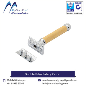 Custom/Madhav Metal Simple Design Double Edge Shaving Safety <b>Razor</b> with Brass Handle and Stainless Steel Blade for <b>Men</b> - Product Image 2