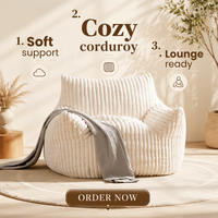 Canapé d'angle géant en velours côtelé avec accoudoirs ergonomiques en mousse à mémoire de forme, confortable et surdimensionné, beige