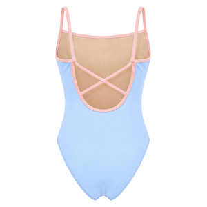 Justaucorps de danse pour femme à bretelles spaghetti réglables et bordures contrastées, en tissu doux et élastique, idéal pour l'entraînement de ballet et la gym - Product Image 3