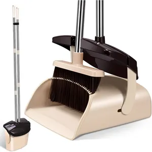 Commercial Rubber Lip Foldable 52 Stainless Steel Long Handled Dustpan And Brush Set Lobby Dust Brooms Pans For Home With Lid