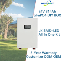 Batterie solaire LiFePO4 modulaire extensible 24V 314Ah avec surveillance intelligente, écran LCD et BMS, compatible DIY, pour 16 cellules en rack