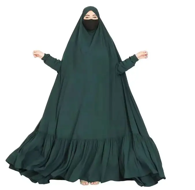 Grosir Set Abaya dan Khimar Dubai Ruffle gaya jilbab baju doa wanita Muslim desain baru Burqa pakaian Islami