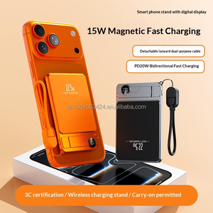 <span class=keywords><strong>Batterie</strong></span> externe magnétique ultra-fine en métal 5000 mAh avec support de téléphone intégré, charge rapide PD 22,5 W, charge sans fil 15 W, multifonctionnelle pour <span class=keywords><strong>iPhone</strong></span> - Product Image 4