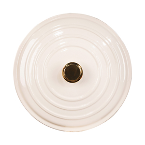 Cocotte é<span class=keywords><strong>l</strong></span>égante en fonte émaillée blanc crème avec couvercle auto-irrigant et bouton doré - Product Image 5
