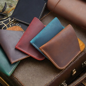 Customized Crazy Horse Leather Card Holder Wallet Handmade Mini Coin Purse with Hand Stitch Credit Card Sleeve Genuine Leather - Product Image 2